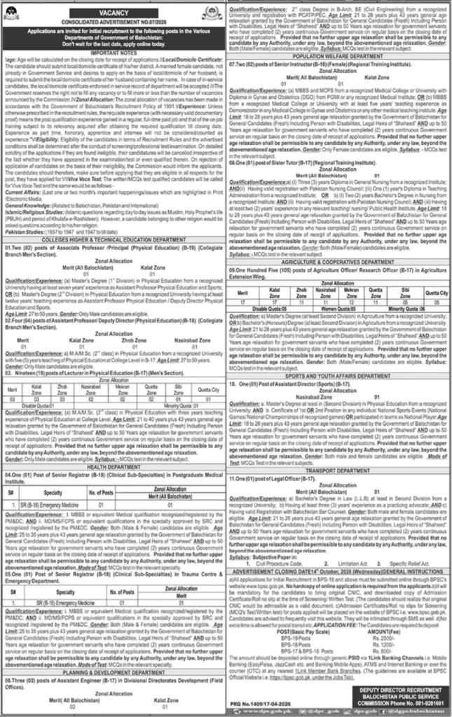 BPSC Jobs 2026: Quetta Government Vacancies Announced