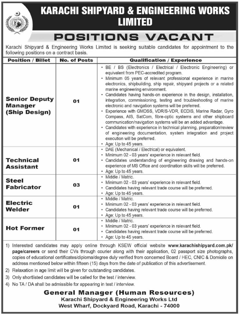 Karachi Shipyard KSEW Jobs