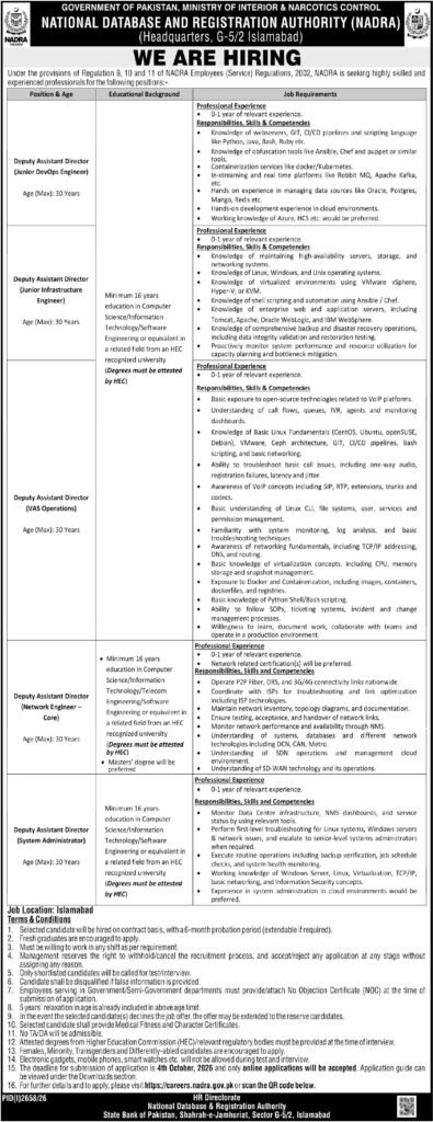 National Database and Registration Authority NADRA Jobs 2026