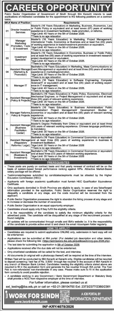 Public Sector Organization Government of Sindh Jobs 2026