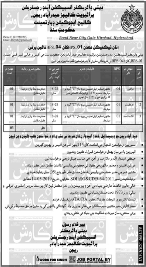 Sindh College Education Department Hyderabad Jobs 2026