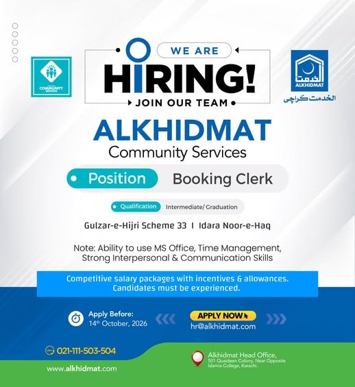 Alkhidmat Community Services Karachi Jobs 2026