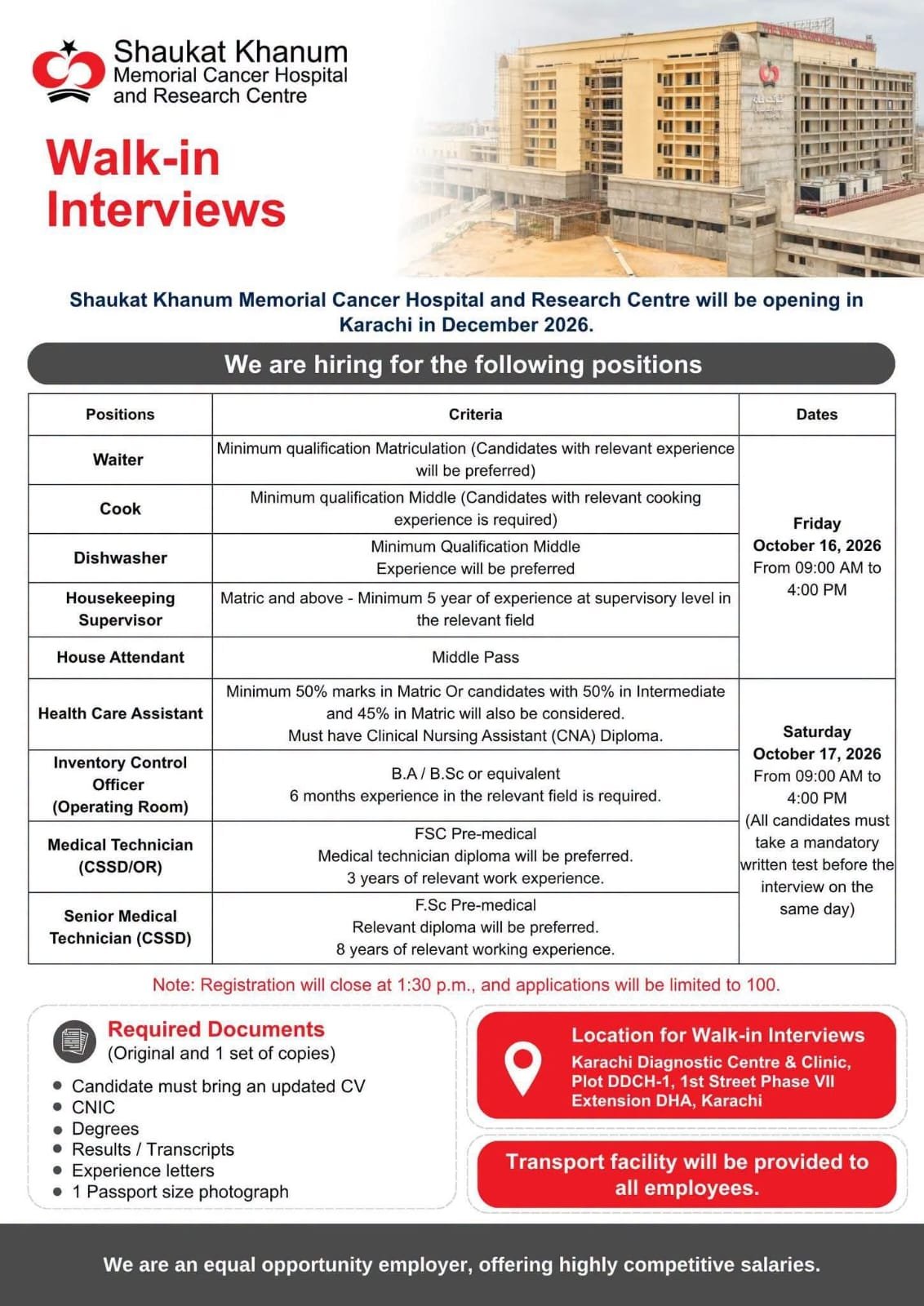 Cancer Hospital and Research Centre Karachi Jobs 2026