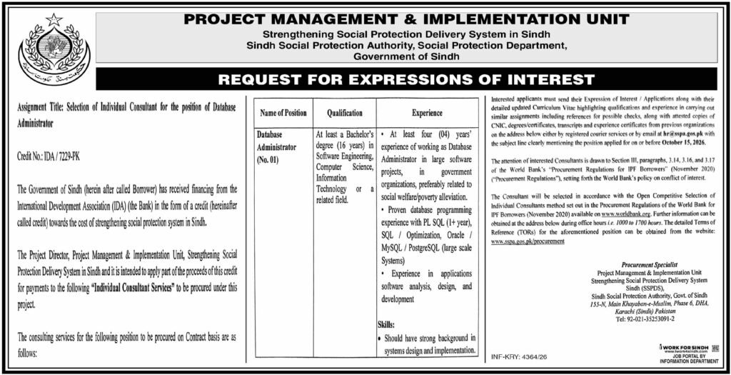 Government of Sindh Social Protection Authority Jobs 2026