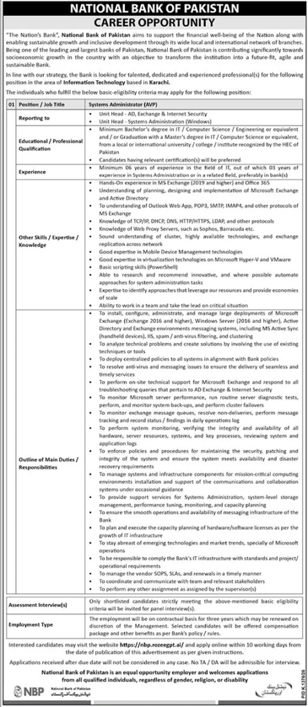 Jobs At National Bank Of Pakistan NBP 2026