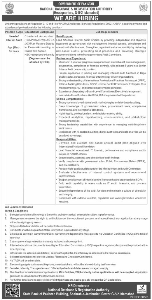 NADRA Head of Internal Audit Jobs 2026